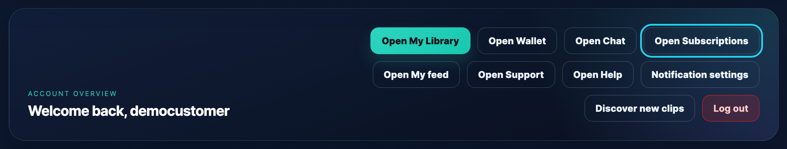 My account sidebar with "Subscriptions" highlighted.