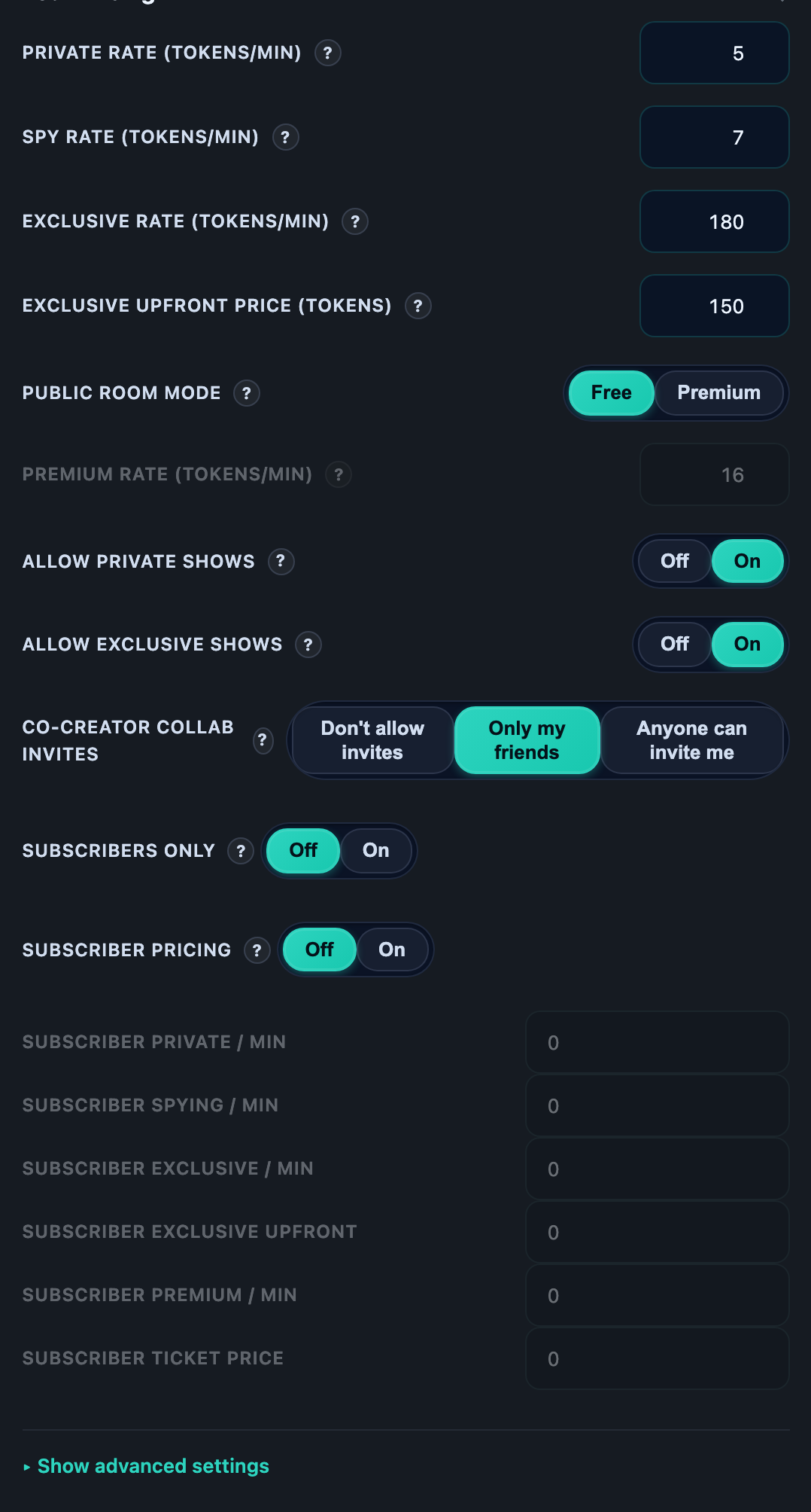 Studio settings panel with the Co-creator collab invites three-up toggle visible.