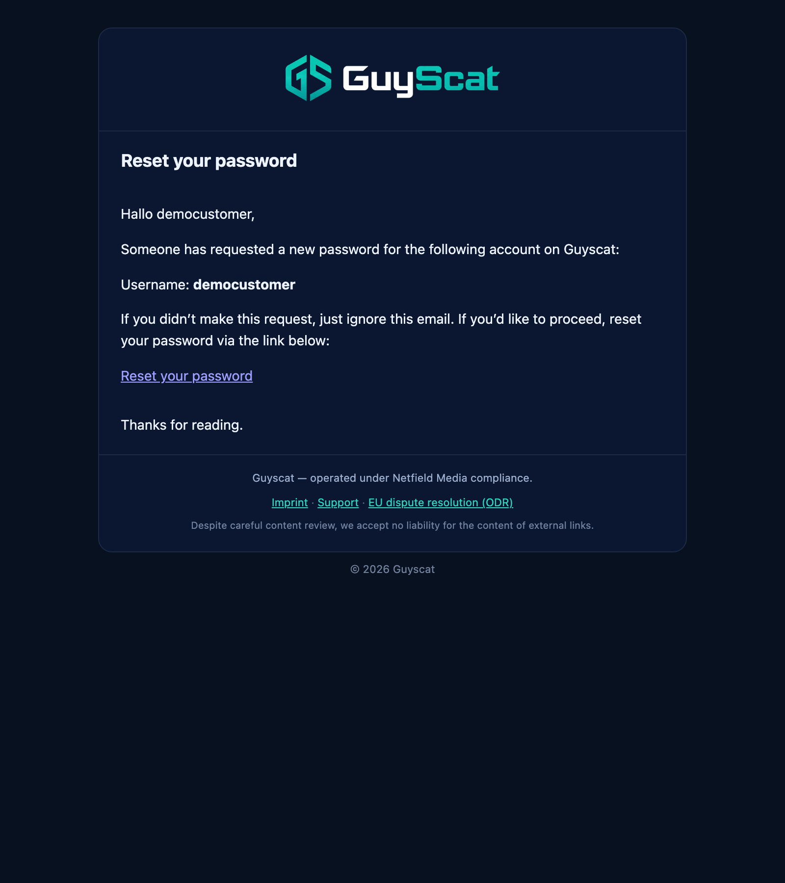 The reset email — click "Reset your password".
