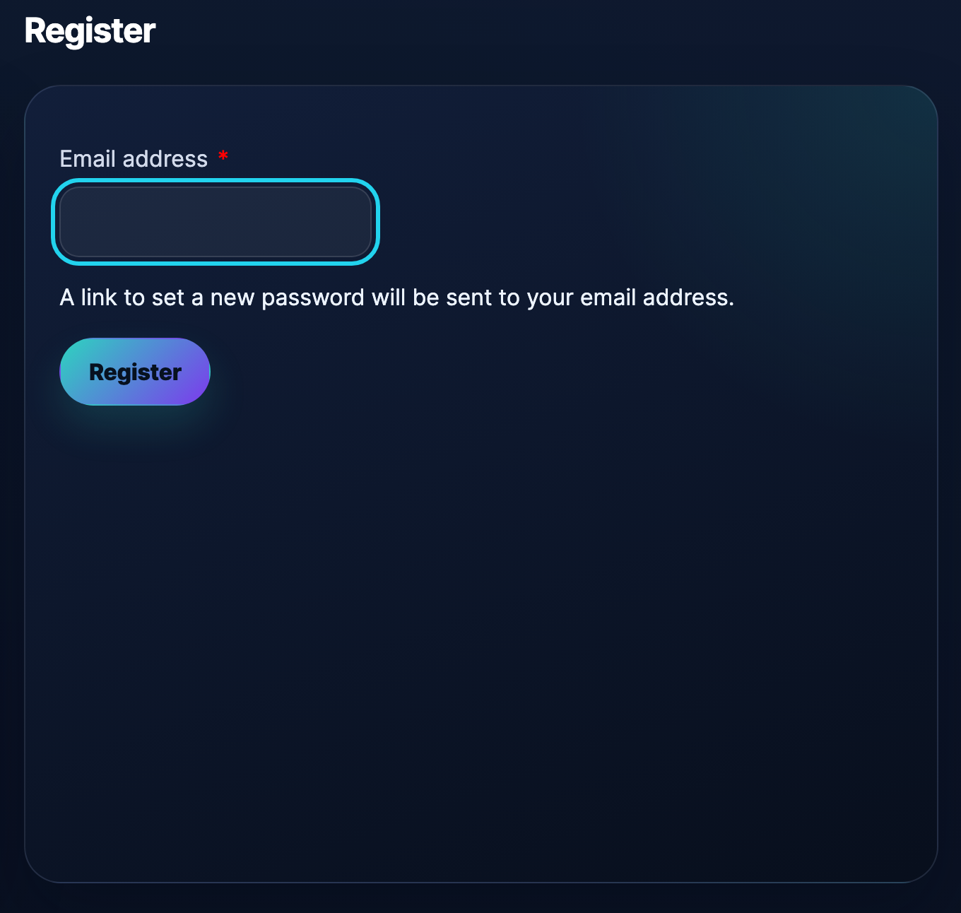 The register form — just your email address.