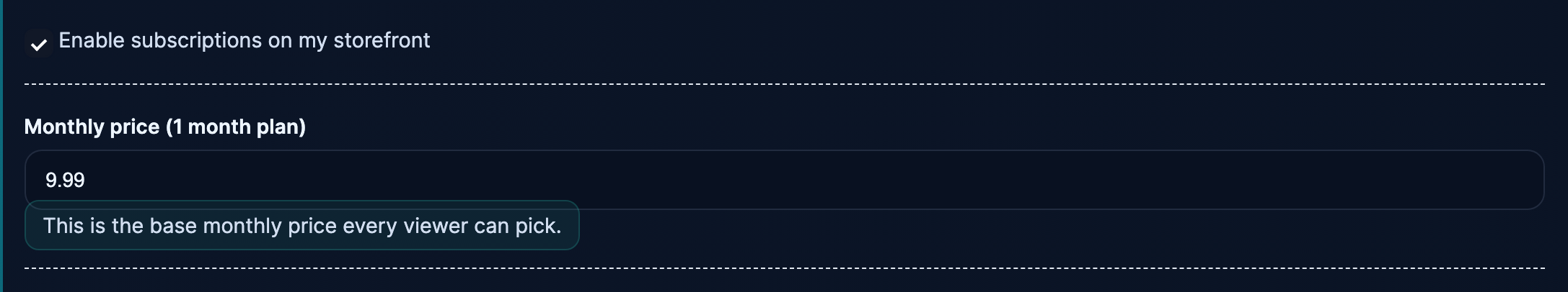 Der Schalter zum Aktivieren und der monatliche Grundpreis.