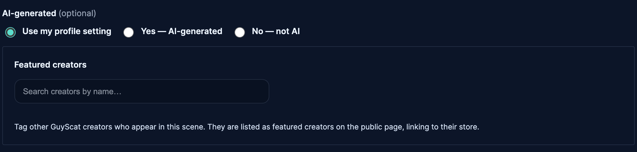 The AI-generated options and the Featured creators search field