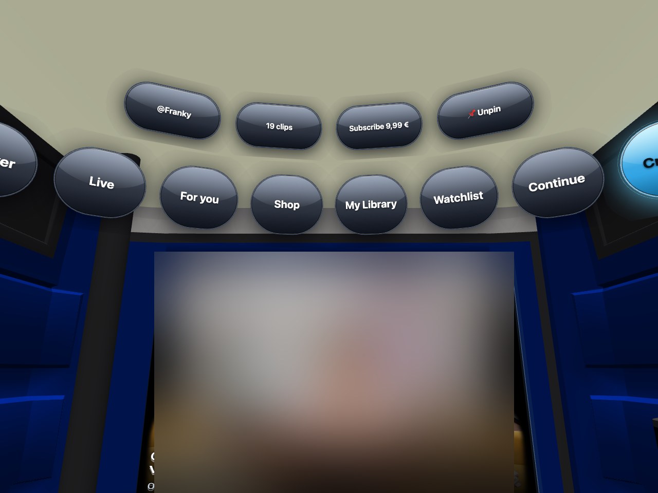 The chips on a creator page: the creator's name, 19 clips, Subscribe 9,99 €, Unpin.